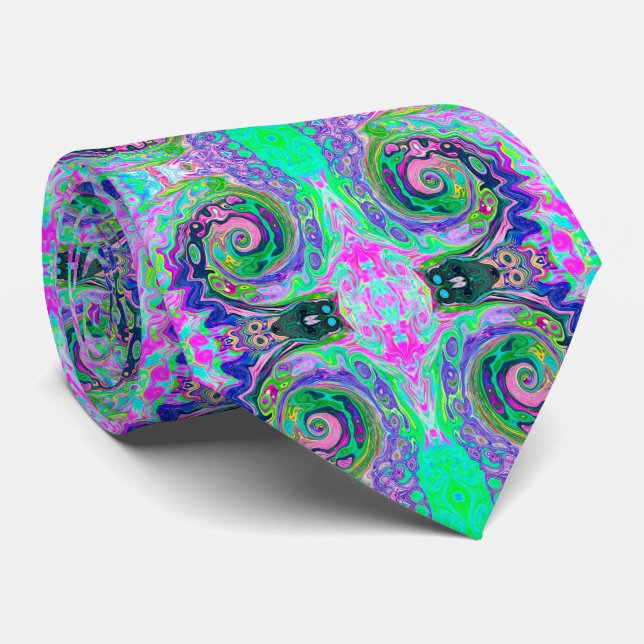 Groovy Abstract Aqua and Navy Lava Swirl Tie (Rolled)