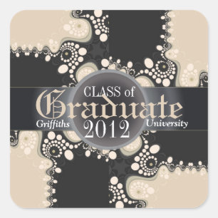 Groovy Abstract Black/Off White Graduation Sticker