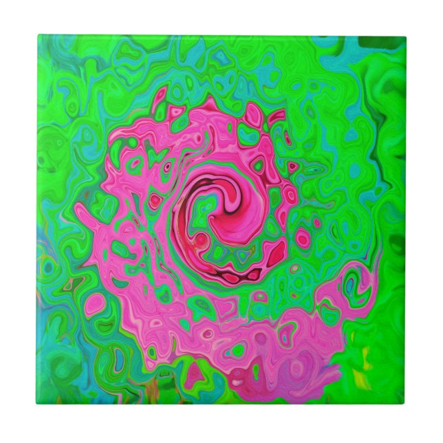 Groovy Abstract Green and Red Lava Liquid Swirl Tile (Front)