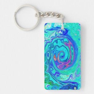 Groovy Abstract Ocean Blue and Green Liquid Swirl Keychain