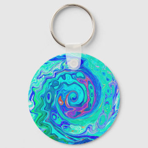 Groovy Abstract Ocean Blue and Green Liquid Swirl Keychain