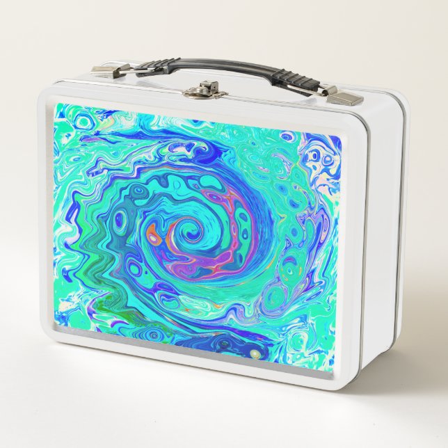Groovy Abstract Ocean Blue and Green Liquid Swirl Metal Lunch Box (Front)