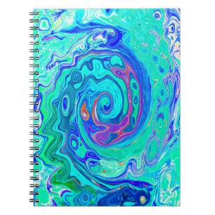 Groovy Abstract Ocean Blue and Green Liquid Swirl Notebook