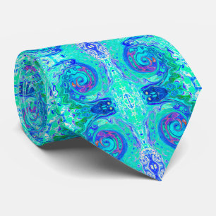 Groovy Abstract Ocean Blue and Green Liquid Swirl Tie