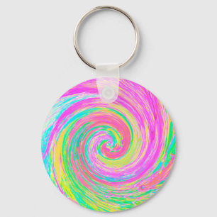 Groovy Abstract Pink and Blue Liquid Swirl Keychain