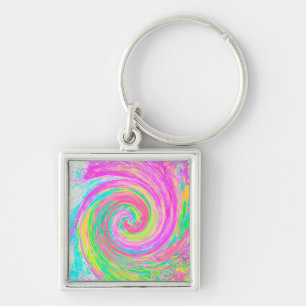 Groovy Abstract Pink and Blue Liquid Swirl Keychain