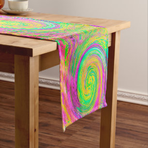 Groovy Abstract Purple and Yellow Liquid Swirl Short Table Runner