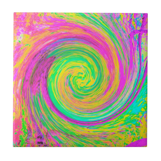 Groovy Abstract Purple and Yellow Liquid Swirl Tile (Front)