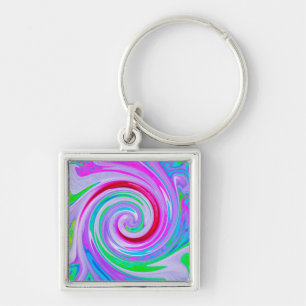 Groovy Abstract Red Swirl on Purple and Pink Keychain