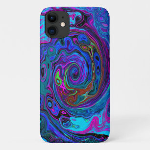 Groovy Abstract Retro Blue and Purple Swirl iPhone 11 Case