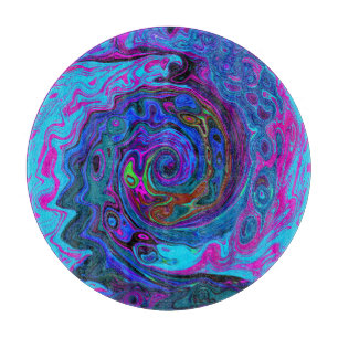 Groovy Abstract Retro Blue and Purple Swirl Cutting Board