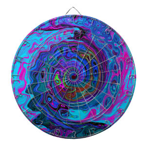 Groovy Abstract Retro Blue and Purple Swirl Dartboard