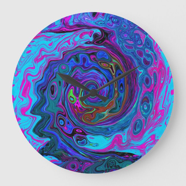 Groovy Abstract Retro Blue and Purple Swirl Large Clock (Front)