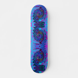 Groovy Abstract Retro Blue and Purple Swirl Skateboard