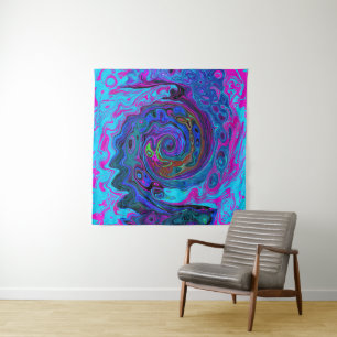 Groovy Abstract Retro Blue and Purple Swirl Tapestry