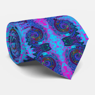 Groovy Abstract Retro Blue and Purple Swirl Tie