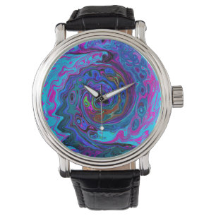 Groovy Abstract Retro Blue and Purple Swirl Watch