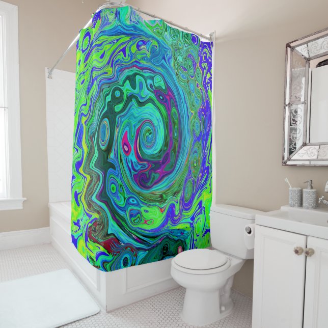 Groovy Abstract Retro Green and Blue Swirl (In Situ)
