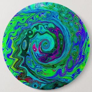 Groovy Abstract Retro Green and Blue Swirl 6 Inch Round Button