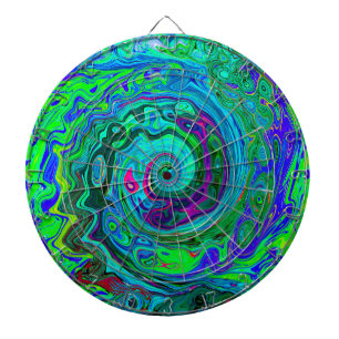 Groovy Abstract Retro Green and Blue Swirl Dartboard