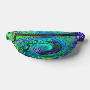 Groovy Abstract Retro Green and Blue Swirl Fanny Pack