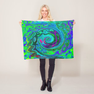 Groovy Abstract Retro Green and Blue Swirl Fleece Blanket
