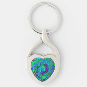 Groovy Abstract Retro Green and Blue Swirl Keychain