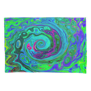 Groovy Abstract Retro Green and Blue Swirl Pillowcase