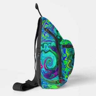 Groovy Abstract Retro Green and Blue Swirl Sling Bag