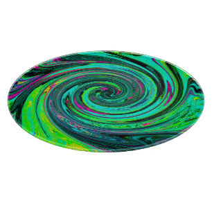 Groovy Abstract Retro Green and Magenta Swirl Cutting Board