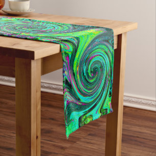 Groovy Abstract Retro Green and Magenta Swirl Long Table Runner