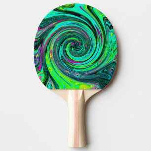 Groovy Abstract Retro Green and Magenta Swirl Ping Pong Paddle