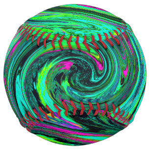Groovy Abstract Retro Green and Magenta Swirl Softball