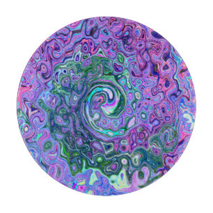 Groovy Abstract Retro Green and Purple Swirl Cutting Board