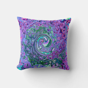 Groovy Abstract Retro Green and Purple Swirl Throw Pillow