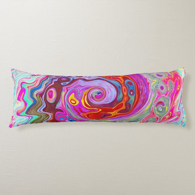 Groovy Abstract Retro Hot Pink and Blue Swirl Body Pillow (Front)