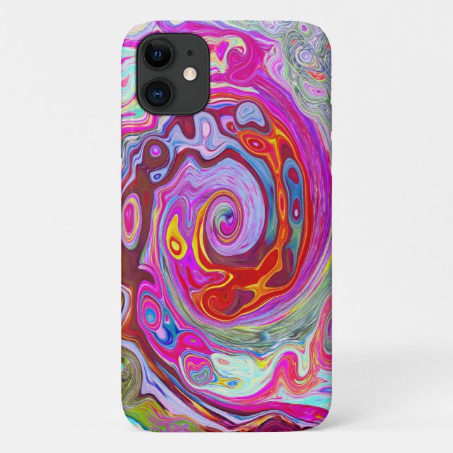 Groovy Abstract Retro Hot Pink and Blue Swirl Case-Mate iPhone Case (Back)