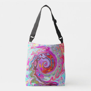 Groovy Abstract Retro Hot Pink and Blue Swirl Crossbody Bag