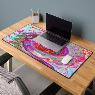 Groovy Abstract Retro Hot Pink and Blue Swirl Desk Mat