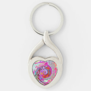 Groovy Abstract Retro Hot Pink and Blue Swirl Keychain