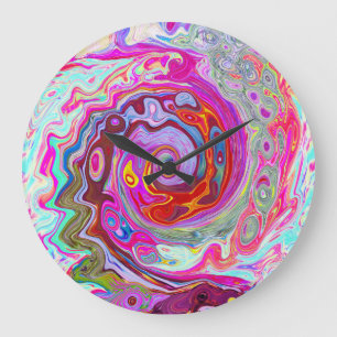 Groovy Abstract Retro Hot Pink and Blue Swirl Large Clock