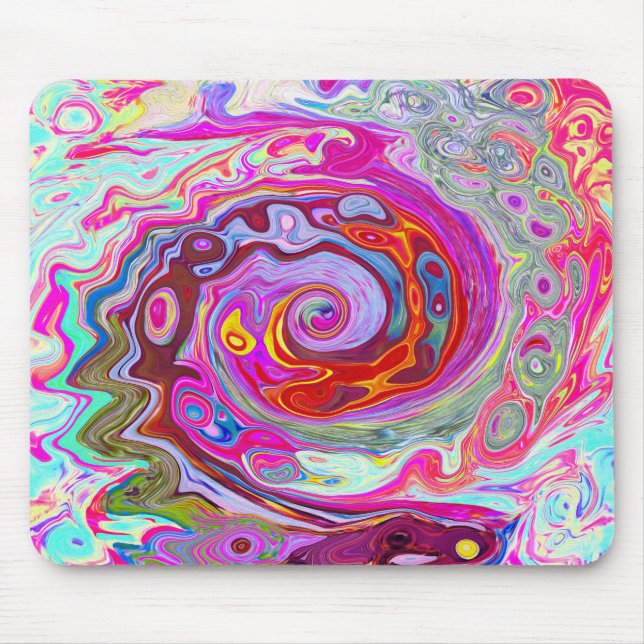 Groovy Abstract Retro Hot Pink and Blue Swirl Mouse Pad (Front)