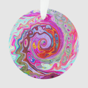 Groovy Abstract Retro Hot Pink and Blue Swirl Ornament