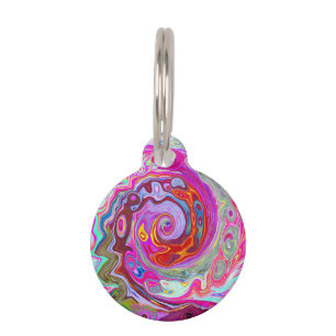Groovy Abstract Retro Hot Pink and Blue Swirl Pet Tag