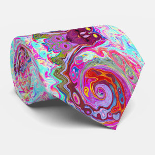 Groovy Abstract Retro Hot Pink and Blue Swirl Tie