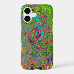 Groovy Abstract Retro Lime Green and Blue Swirl