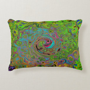 Groovy Abstract Retro Lime Green and Blue Swirl Accent Pillow