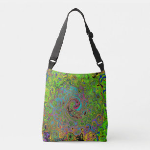 Groovy Abstract Retro Lime Green and Blue Swirl Crossbody Bag