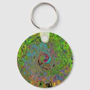 Groovy Abstract Retro Lime Green and Blue Swirl Keychain