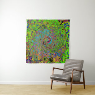Groovy Abstract Retro Lime Green and Blue Swirl Tapestry